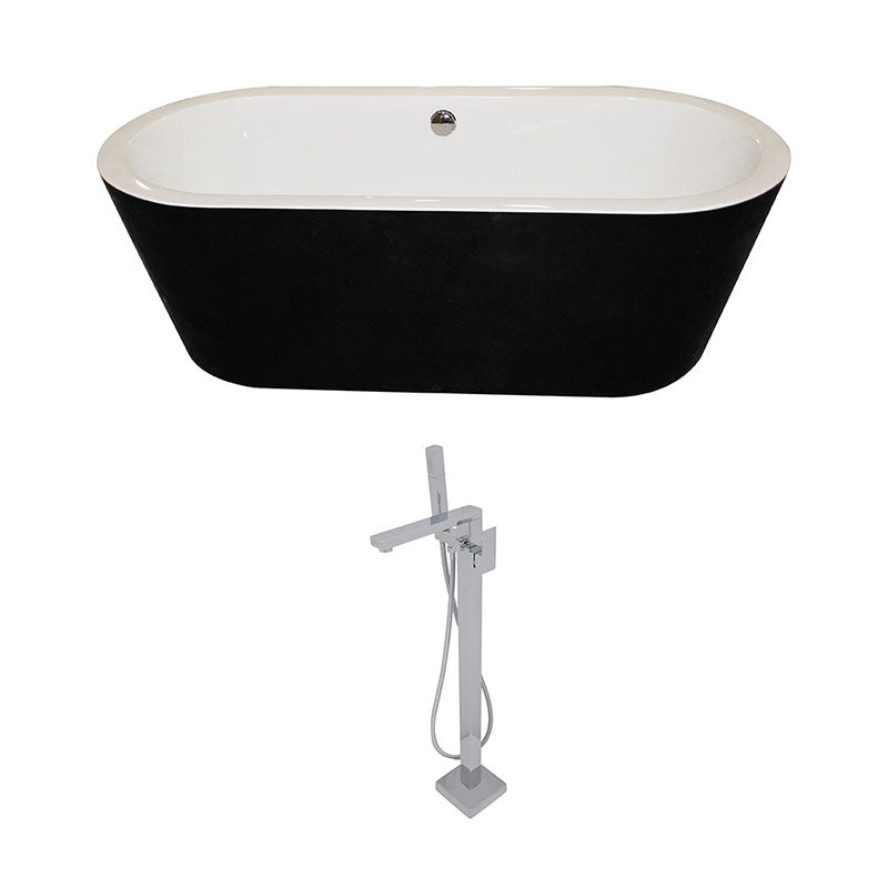 Anzzi Dualita 5.6 ft. Acrylic Freestanding Non-Whirlpool Bathtub in Black and Dawn Series Faucet in Chrome