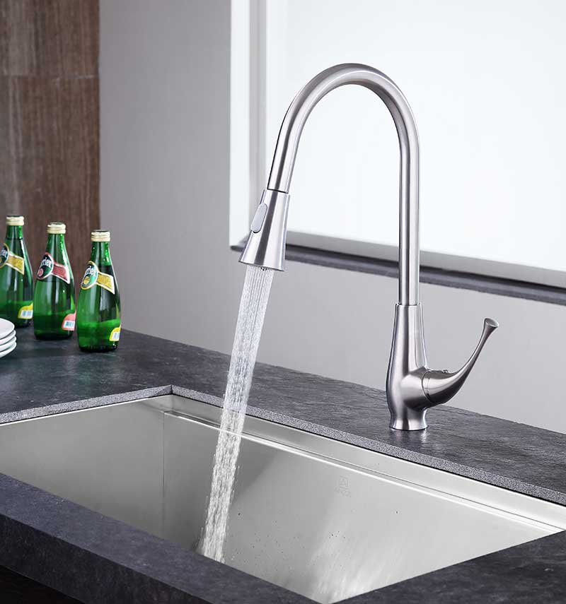 Anzzi Meadow Single-Handle Pull-Out Sprayer Kitchen Faucet in Brushed Nickel KF-AZ217BN 10