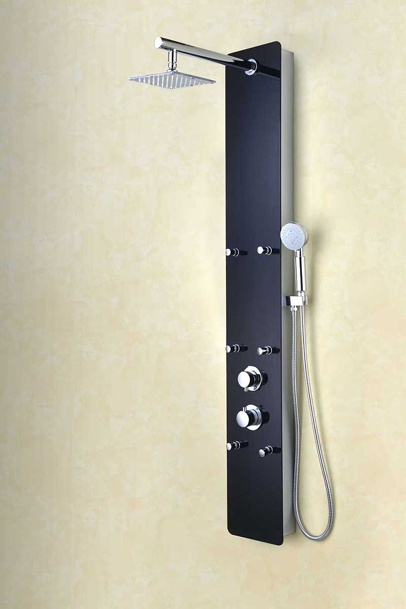 Anzzi Melody 59 in. 6-Jetted Full Body Shower Panel with Heavy Rain Shower and Spray Wand in Black Deco-Glass 12