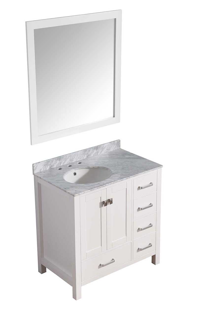 Anzzi Chateau 36 in. W x 22 in. D Vanity in White with Marble Vanity Top in Carrara White with White Basin and Mirror