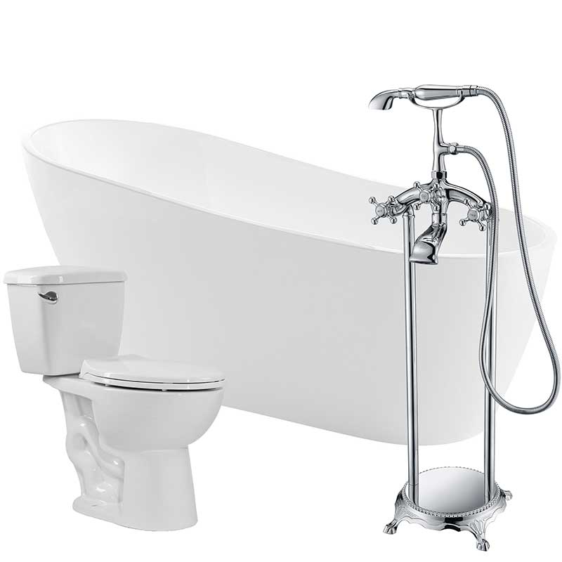 Anzzi Trend 67 in. Acrylic Soaking Bathtub with Tugela Faucet and Cavalier 1.28 GPF Toilet FTAZ093-52C-63