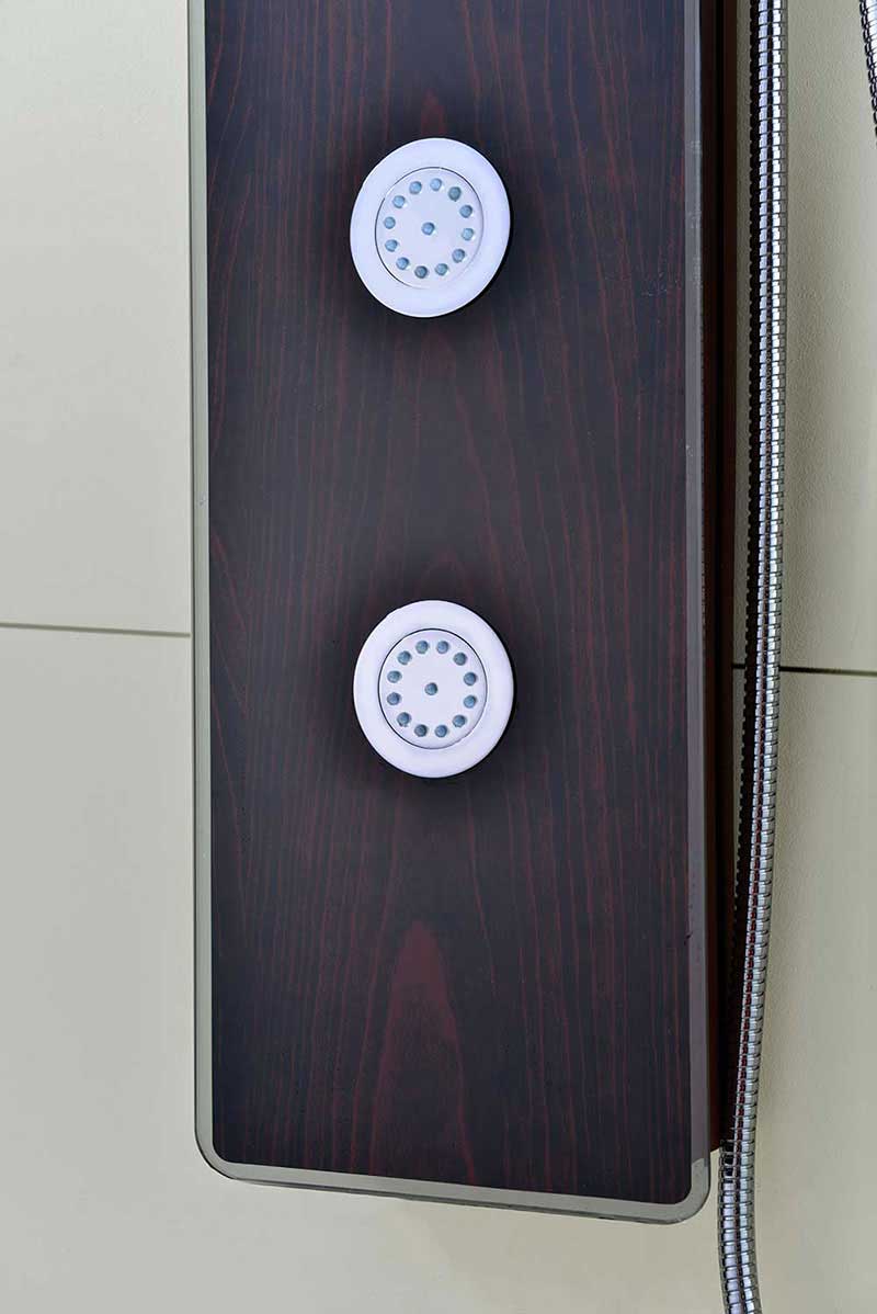 Anzzi Pure 59 in. 3-Jetted Full Body Shower Panel with Heavy Rain Shower and Spray Wand in Mahogany Style Deco-Glass 9