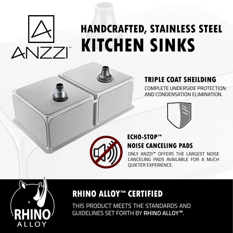 Anzzi VANGUARD Series 32 in. Under Mount 50/50 Dual Basin Handmade Stainless Steel Kitchen Sink 7