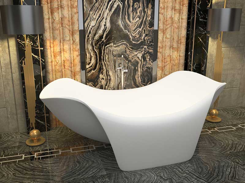 Anzzi Kerife 6.5 ft. Solid Surface Center Drain Freestanding Bathtub in Matte White FT-AZ8421 2