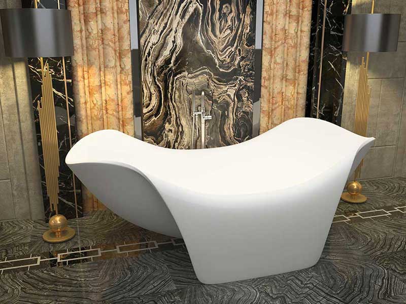 Anzzi Cielo 78 in. One Piece Man Made Stone Freestanding One-of-a-Kind Bathtub in White 2