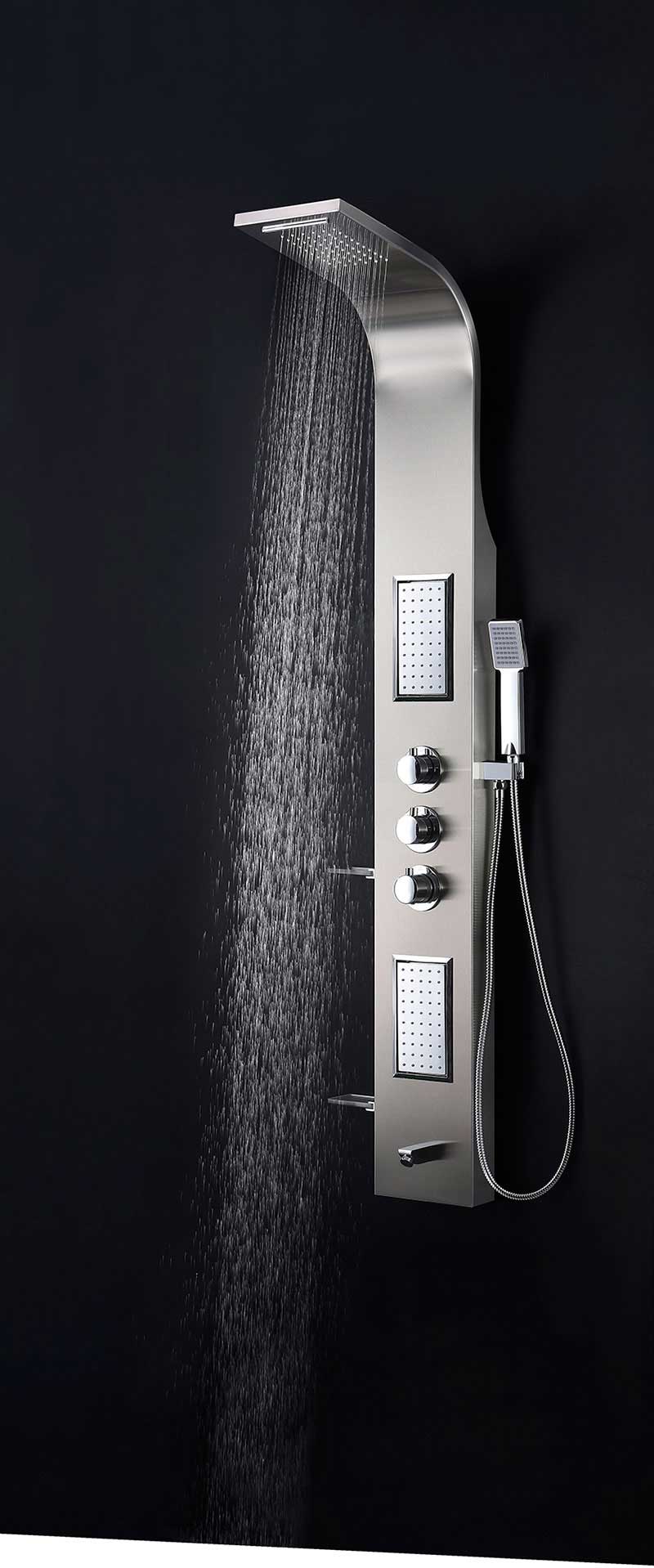 Anzzi FIELD Series 58 in. Full Body Shower Panel System with Heavy Rain Shower and Spray Wand in Brushed Steel 5