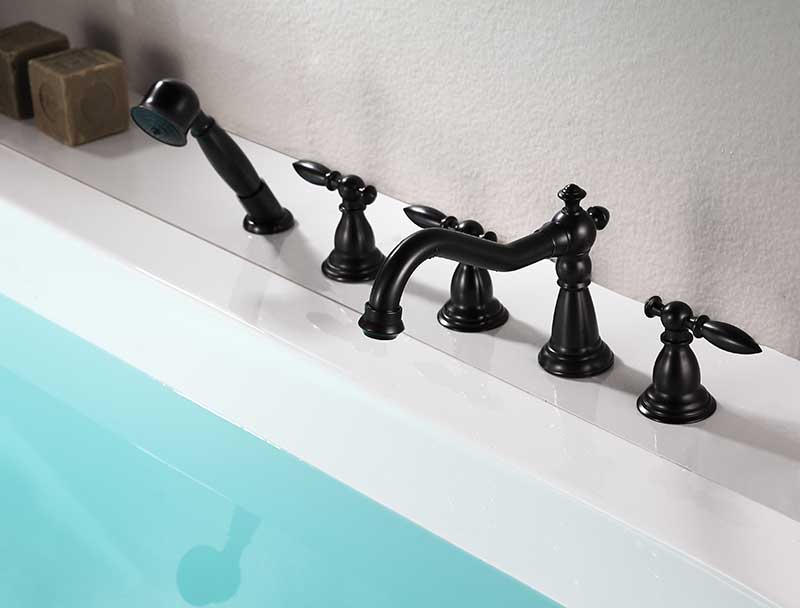 Anzzi Patriarch 2-Handle Deck-Mount Roman Tub Faucet with Handheld Sprayer in Oil Rubbed Bronze FR-AZ091ORB 3