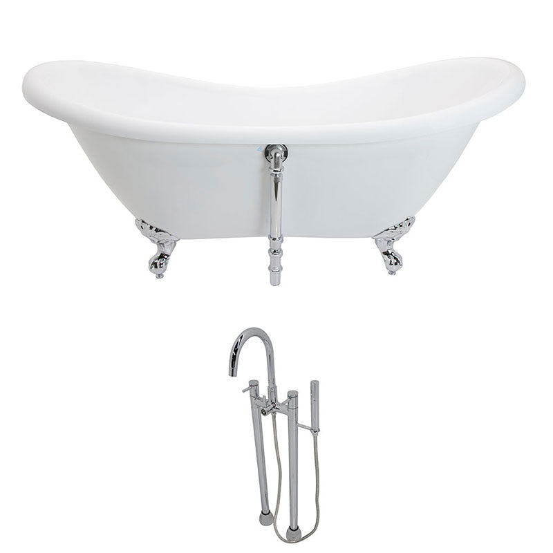 Anzzi Aegis 5.7 ft. Acrylic Double Slipper Clawfoot Non-Whirlpool Bathtub in White and Sol Series Faucet in Polished Chrome