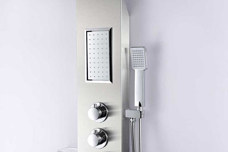 Anzzi FIELD Series 58 in. Full Body Shower Panel System with Heavy Rain Shower and Spray Wand in Brushed Steel 14