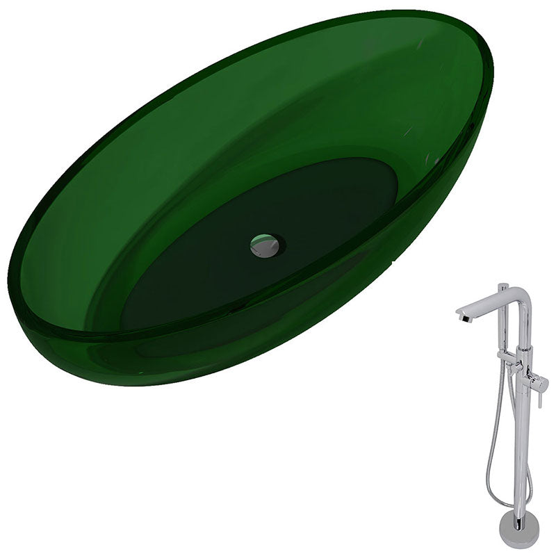 Anzzi Opal 5.6 ft. Man-Made Stone Freestanding Non-Whirlpool Bathtub in Emerald Green and Sens Series Faucet in Chrome