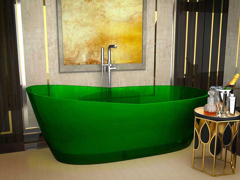 Ember 65 in. One Piece Anzzi Stone Freestanding Bathtub in Translucent Emerald Green  2