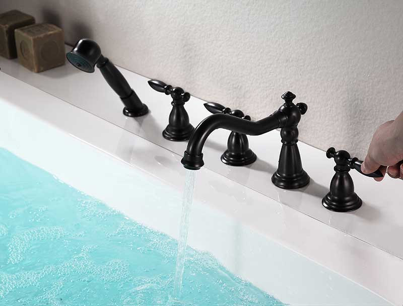 Anzzi Patriarch 2-Handle Deck-Mount Roman Tub Faucet with Handheld Sprayer in Oil Rubbed Bronze FR-AZ091ORB 6