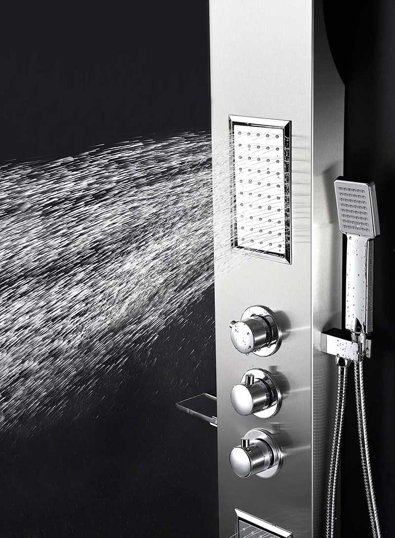 Anzzi FIELD Series 58 in. Full Body Shower Panel System with Heavy Rain Shower and Spray Wand in Brushed Steel 4