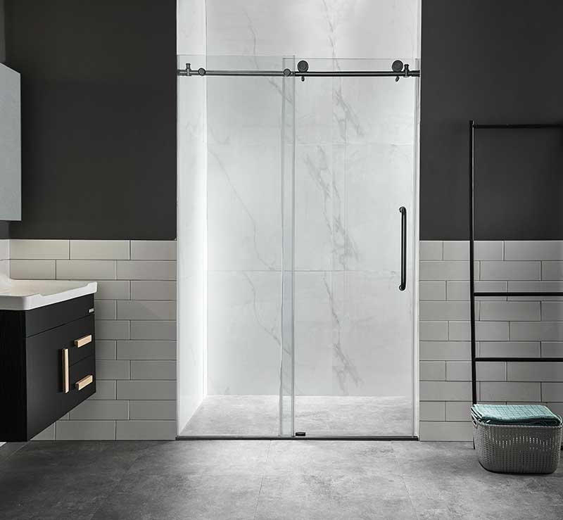 Anzzi Madam Series 48 in. by 76 in. Frameless Sliding Shower Door in Matte Black with Handle SD-AZ13-01MB 2