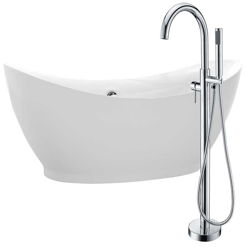 Anzzi Reginald 68 in. Acrylic Soaking Bathtub in White with Kros Faucet in Polished Chrome FTAZ091-0025C