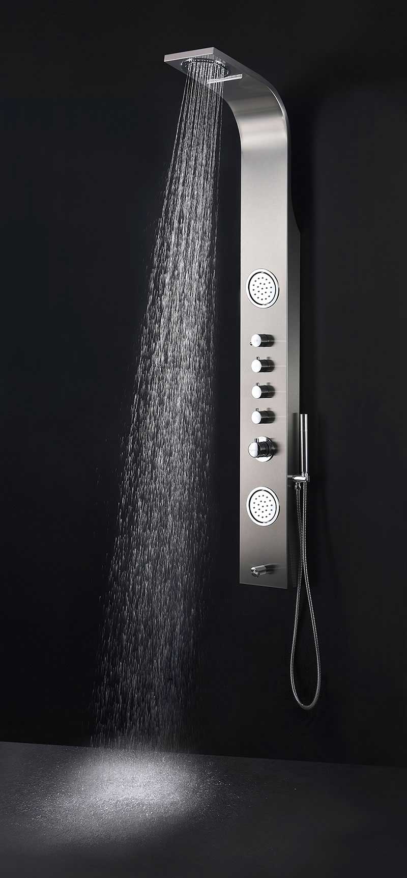 Anzzi FIELD Series 58 in. Full Body Shower Panel System with Heavy Rain Shower and Spray Wand in Brushed Steel 9