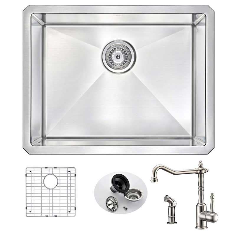 Anzzi VANGUARD Undermount Stainless Steel 23 in. Single Bowl Kitchen Sink and Faucet Set with Locke Faucet in Brushed Nickel