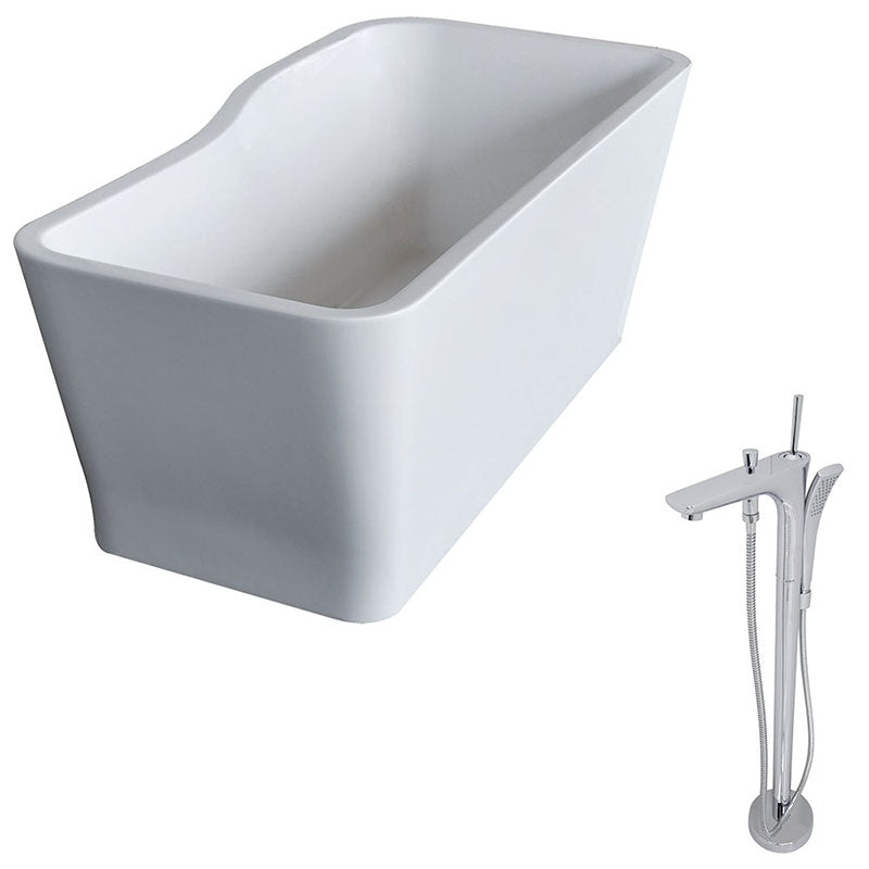 Anzzi Salva 5.7 ft. Acrylic Freestanding Non-Whirlpool Bathtub in White and Kase Series Faucet in Chrome
