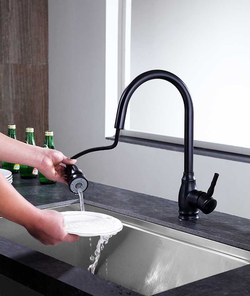 Anzzi Bell Single-Handle Pull-Out Sprayer Kitchen Faucet in Oil Rubbed Bronze KF-AZ215ORB 6