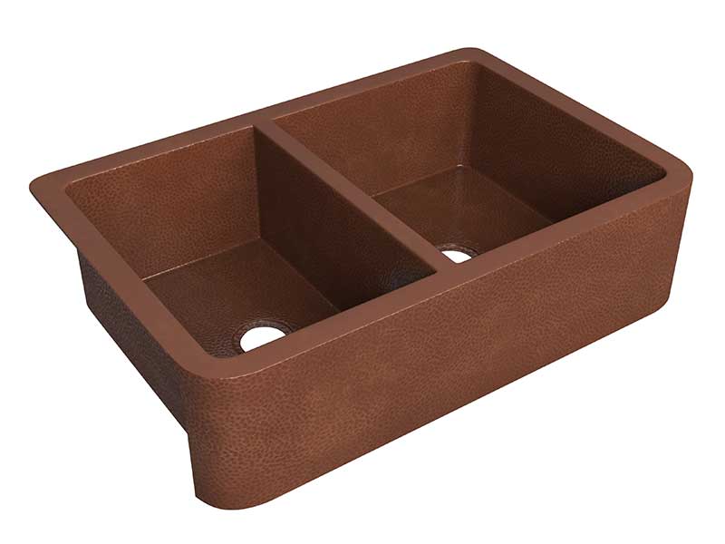 Anzzi Silesian Farmhouse Handmade Copper 33 in. 50/50 Double Bowl Kitchen Sink with Grape Vine Design in Hammered Antique Copper SK-009 6