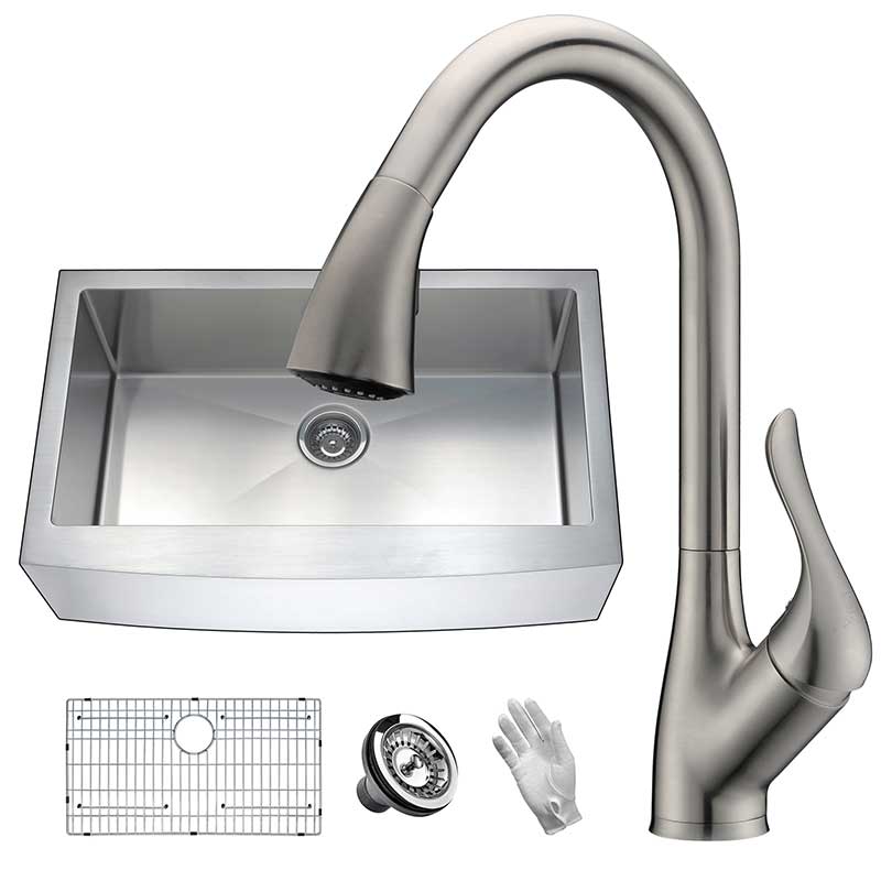 Anzzi Elysian Farmhouse 36 in. Single Bowl Kitchen Sink with Faucet in Brushed Nickel KAZ36201A-031B