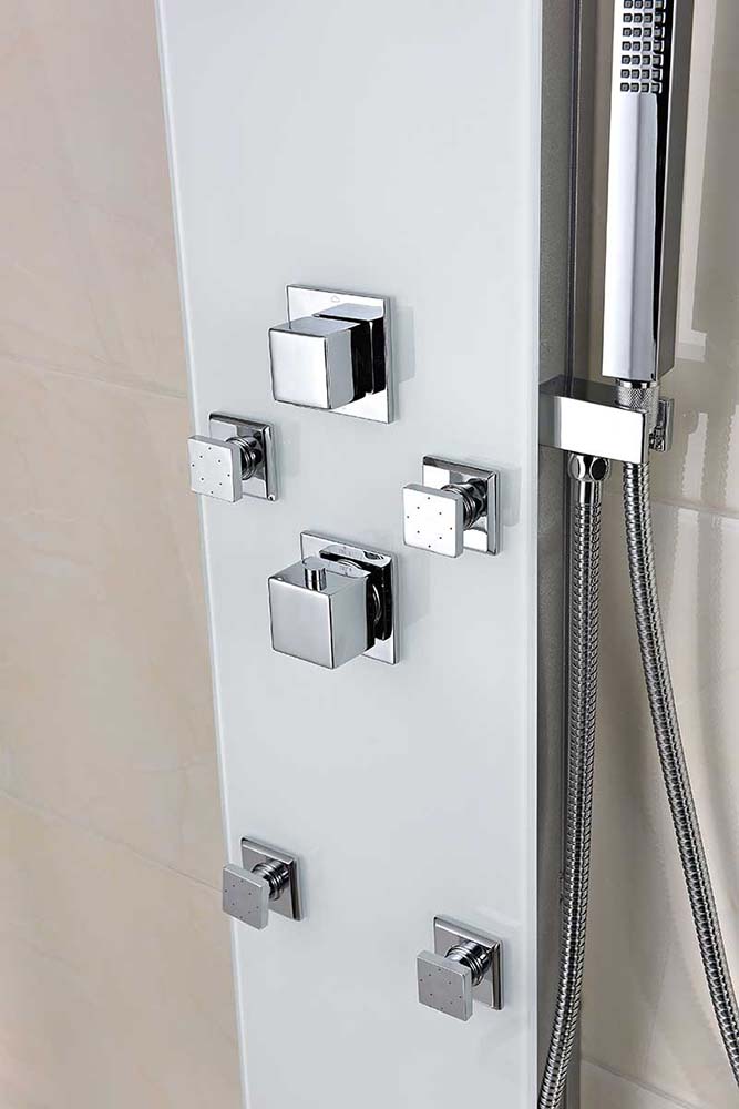 Anzzi Jaguar 60 in. 6-Jetted Full Body Shower Panel with Heavy Rain Shower and Spray Wand in White SP-AZ8089 14
