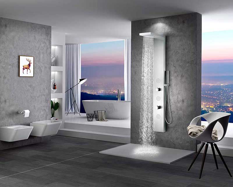 Anzzi TUNDRA Series 52 in. Full Body Shower Panel System with Heavy Rain Shower and Spray Wand in Brushed Steel 11
