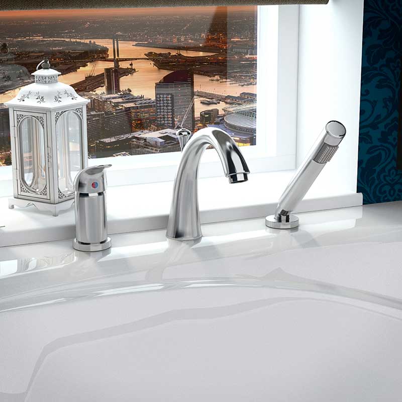 Anzzi Den Series Single Handle Deck-Mount Roman Tub Faucet with Handheld Sprayer in Polished Chrome FR-AZ801 2