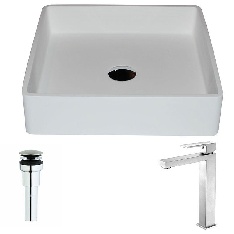 Anzzi Passage Series 1-Piece Man Made Stone Vessel Sink in Matte White with Enti Faucet in Brushed Nickel