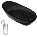 Anzzi Ember 5.4 ft. Man-Made Stone Freestanding Non-Whirlpool Bathtub in Midnight Black and Sol Series Faucet in Chrome
