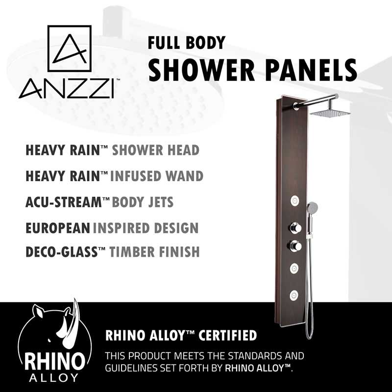 Anzzi Pure 59 in. 3-Jetted Full Body Shower Panel with Heavy Rain Shower and Spray Wand in Mahogany Style Deco-Glass 3