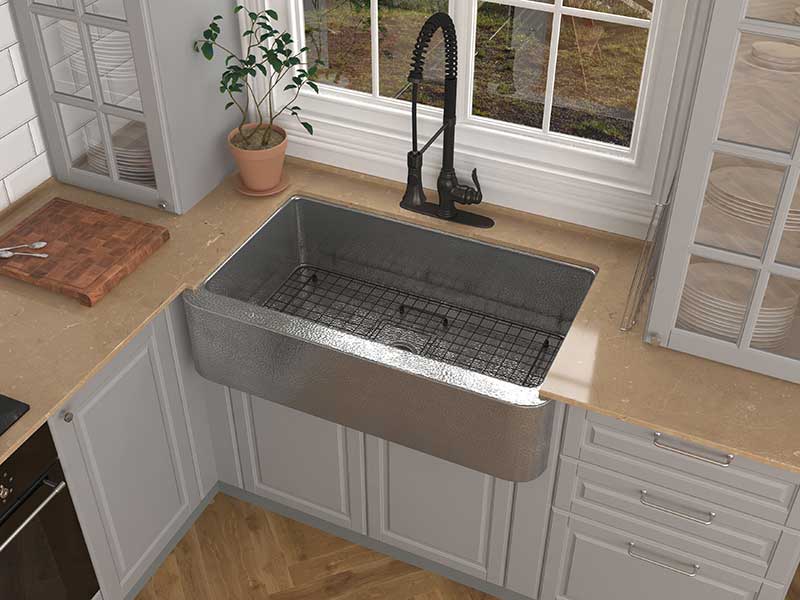 Anzzi Parthia Farmhouse Handmade Copper 36 in. 0-Hole Single Bowl Kitchen Sink in Hammered Nickel SK-021 3