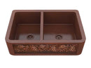 Anzzi Teller Farmhouse Handmade Copper 33 in. 40/60 Double Bowl Kitchen Sink with Grape Vine Design in Polished Antique Copper K-AZ246