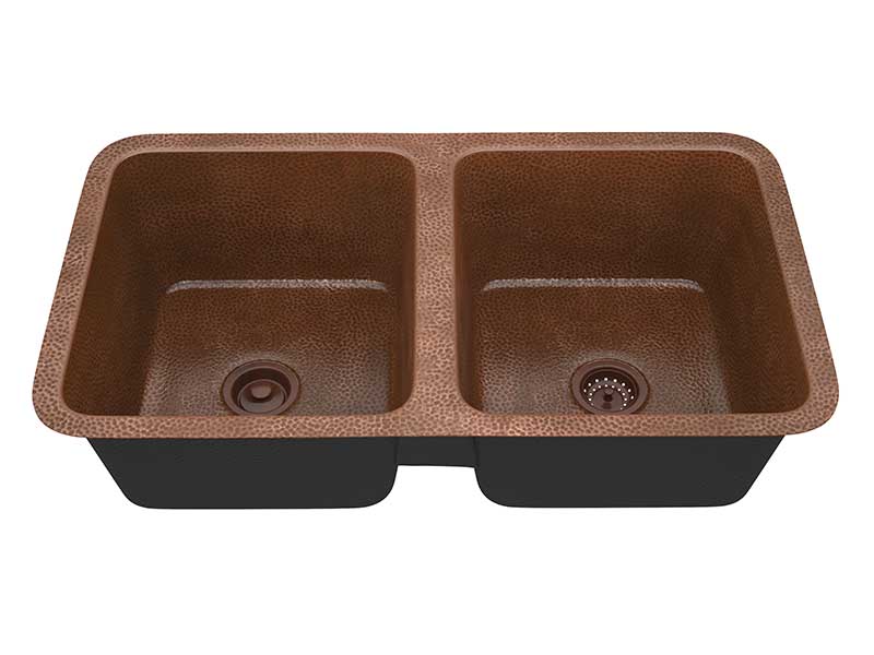 Anzzi Demonte Drop-in Handmade Copper 32 in. 0-Hole 50/50 Double Bowl Kitchen Sink in Hammered Antique Copper K-AZ268
