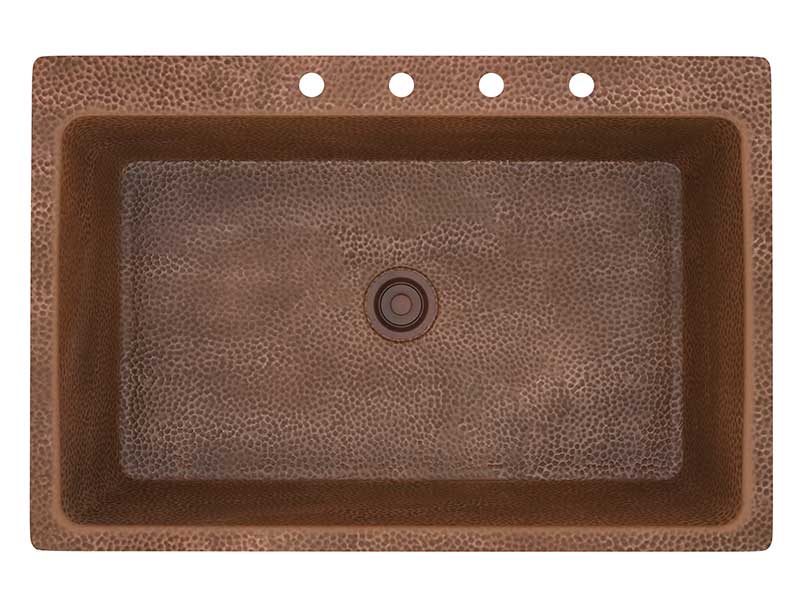Anzzi Cliff Drop-in Handmade Copper 33 in. 4-Hole Single Bowl Kitchen Sink in Hammered Antique Copper K-AZ264 5