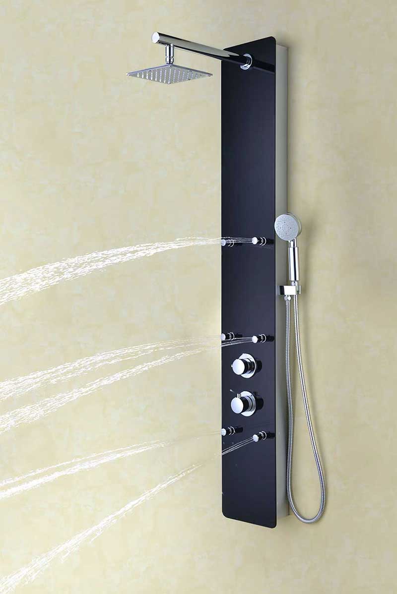 Anzzi Melody 59 in. 6-Jetted Full Body Shower Panel with Heavy Rain Shower and Spray Wand in Black Deco-Glass 10