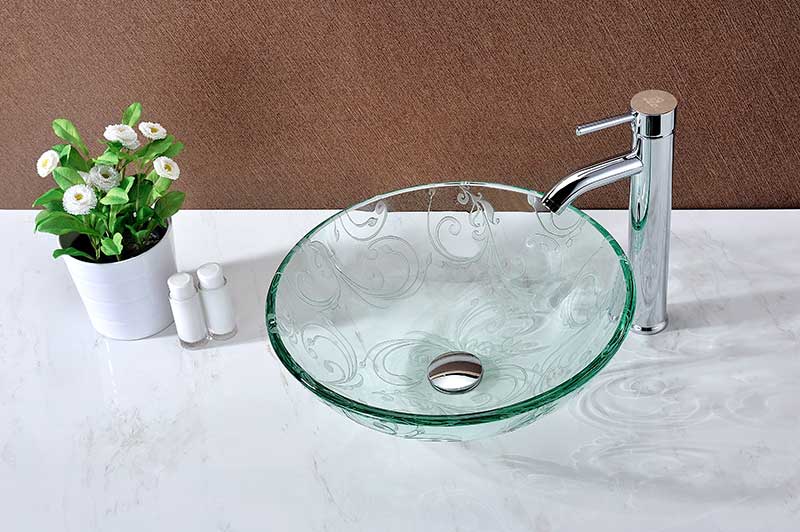 Anzzi Kolokiki Series Vessel Sink with Pop-Up Drain in Crystal Clear Floral S214 6