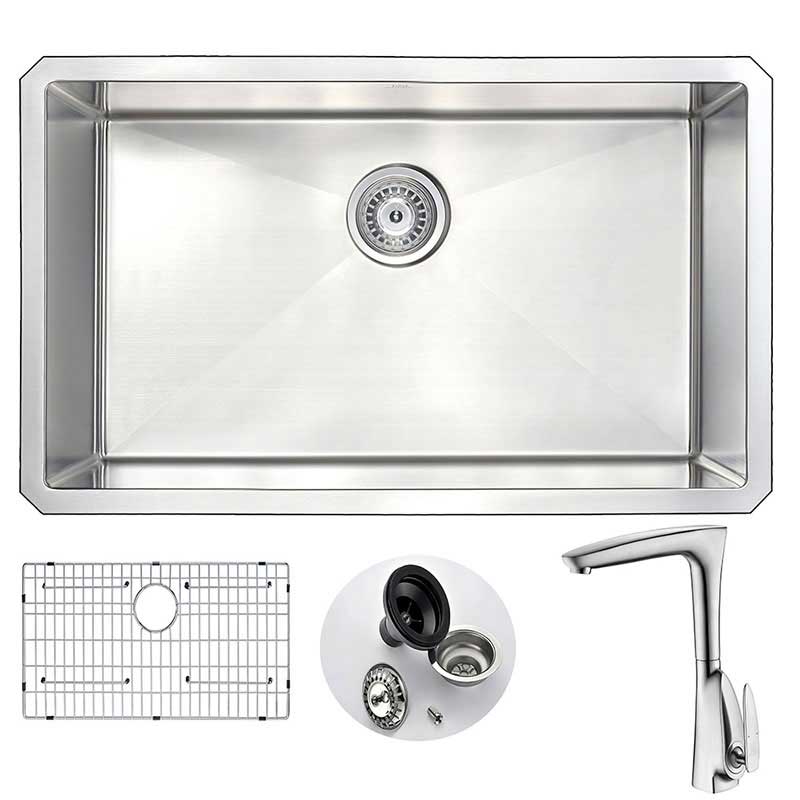 Anzzi VANGUARD Undermount Stainless Steel 30 in. 0-Hole Kitchen Sink and Faucet Set with Timbre Faucet in Brushed Nickel