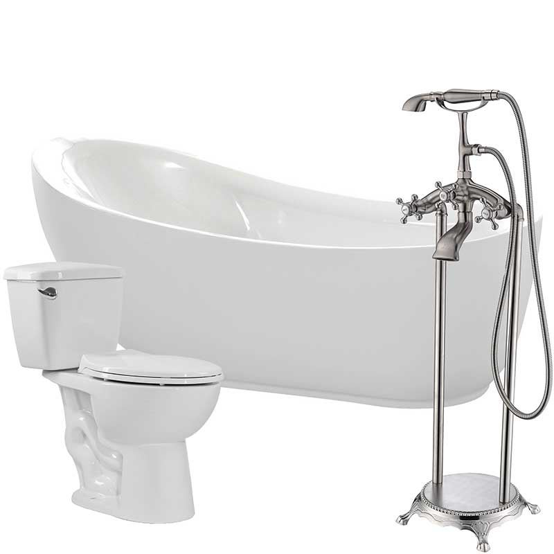 Anzzi Talyah 71 in. Acrylic Soaking Bathtub with Tugela Faucet and Cavalier 1.28 GPF Toilet FTAZ090-52B-63