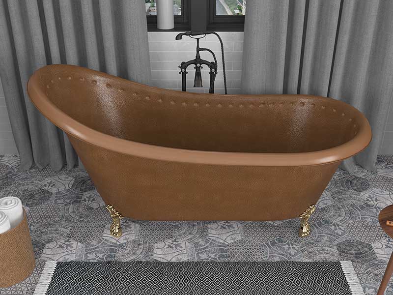 Anzzi Java 66 in. Handmade Copper Slipper Clawfoot Non-Whirlpool Bathtub in Hammered Antique Copper FT-AZ333 3