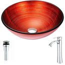 Anzzi Echo Series Deco-Glass Vessel Sink in Lustrous Red with Harmony Faucet in Chrome
