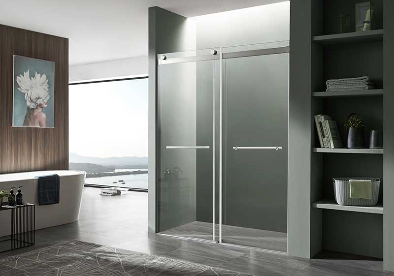 Anzzi Kahn Series 48 in. x 76 in. Frameless Sliding Shower Door with Horizontal Handle in Brushed Nickel SD-FRLS05801BN 2