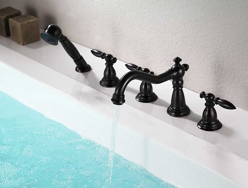Anzzi Patriarch 2-Handle Deck-Mount Roman Tub Faucet with Handheld Sprayer in Oil Rubbed Bronze FR-AZ091ORB 8