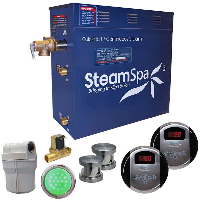 SteamSpa Royal 12 KW QuickStart Acu-Steam Bath Generator Package with Built-in Auto Drain in Brushed Nickel