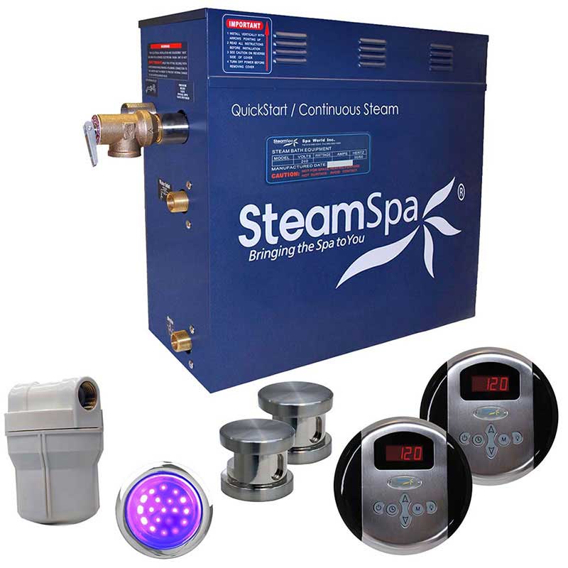 SteamSpa Royal 12 KW QuickStart Acu-Steam Bath Generator Package in Brushed Nickel
