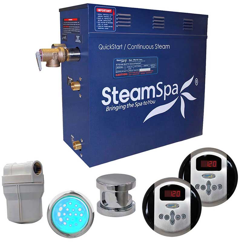 SteamSpa Royal 7.5 KW QuickStart Acu-Steam Bath Generator Package in Polished Chrome