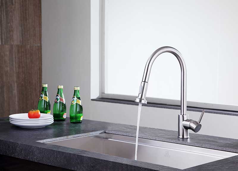 Anzzi Tycho Single-Handle Pull-Out Sprayer Kitchen Faucet in Brushed Nickel KF-AZ213BN 13