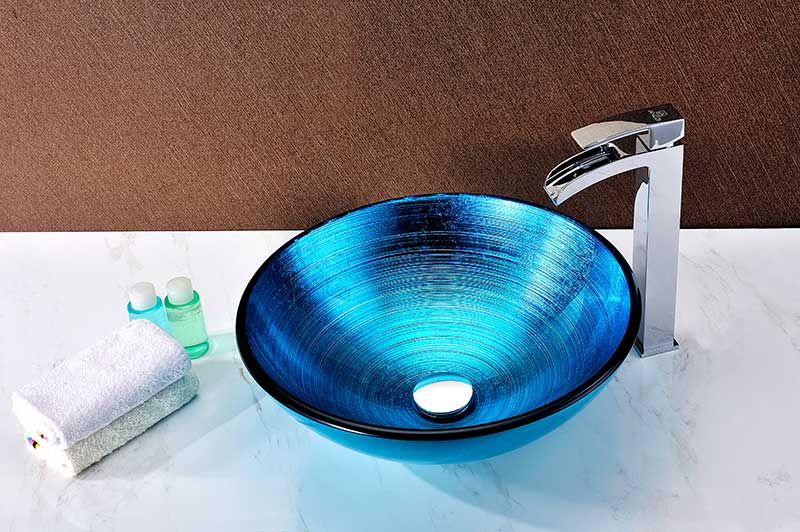 Anzzi Taba Series Deco-Glass Vessel Sink in Lustrous Blue LS-AZ8099 9