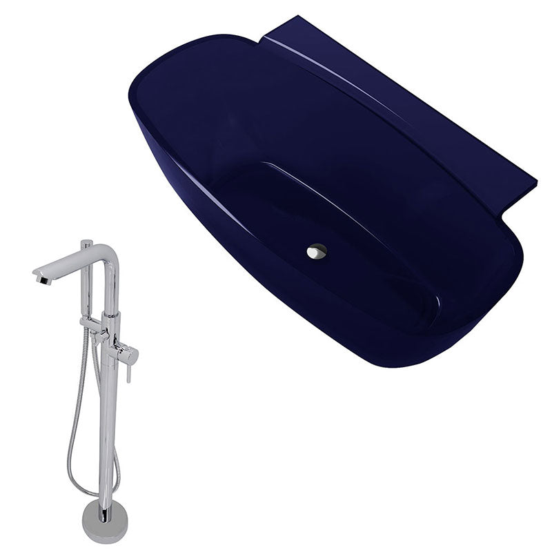 Anzzi Vida 5.2 ft. Man-Made Stone Freestanding Non-Whirlpool Bathtub in Regal Blue and Sens Series Faucet in Chrome