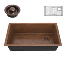 Anzzi Byzantine Drop-in Handmade Copper 31 in. 0-Hole Single Bowl Kitchen Sink in Hammered Antique Copper SK-027